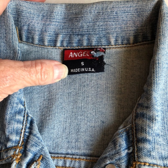 Angel Jean Jacket Distressed Denim Cropped Size Small - Picture 7 of 12